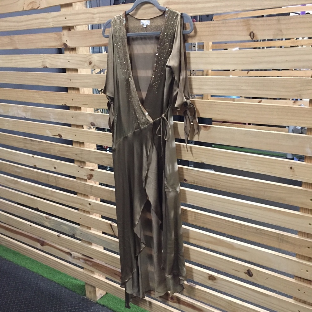 Used once Medium Silk Wrap Around Metalic Dress